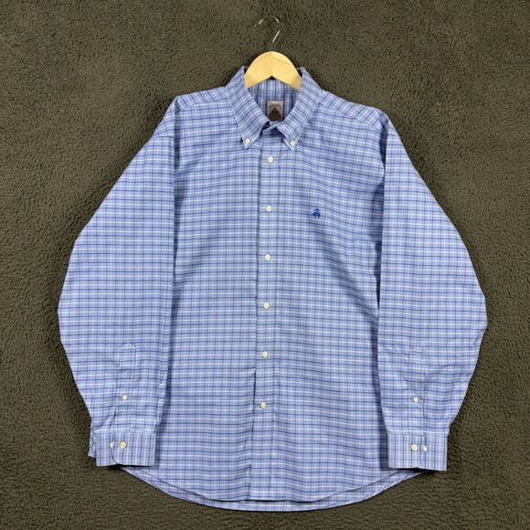 Brooks Brothers Shirt Mens XL Blue Check Oxford Button Down Stretch Preppy - Picture 1 of 13